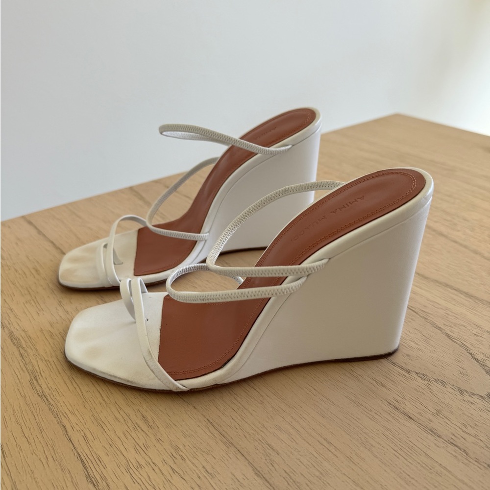 Amina Muaddi White Wedge Sandal
